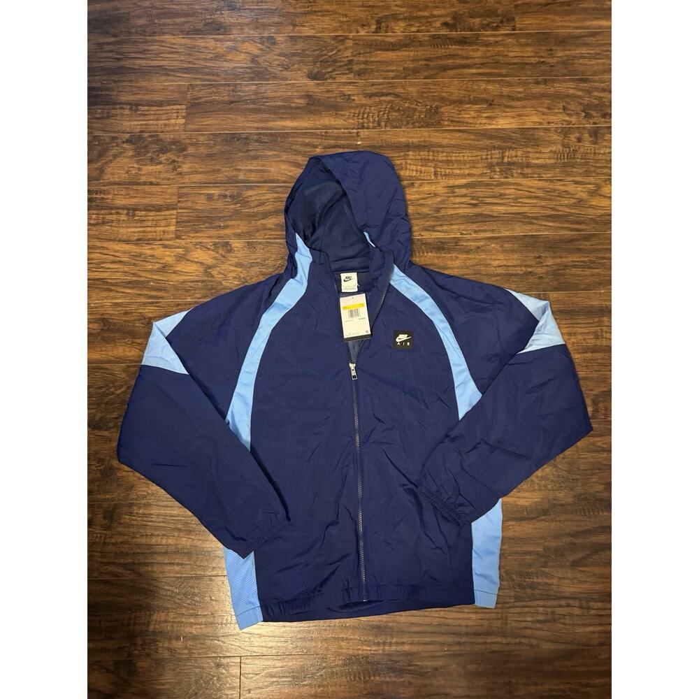 NWT Nike Air Mens Woven Full Zip Jacket Hoodie HJ0634-492 Blue Black Size S